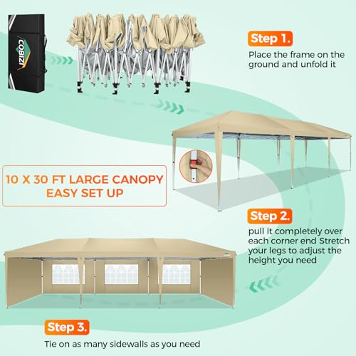 COBIZI 10x10 Pop up Canopy Tent Protable Canopy Tent with 4 Sidewalls Waterproof Commercial Instant Shelter for Parties, Wedding