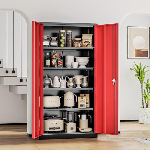 INTERGREAT Metal Storage Cabinets 72” Black Garage Steel Storage Cabinet with Doors and Shelves, Metal Tool Cabinet