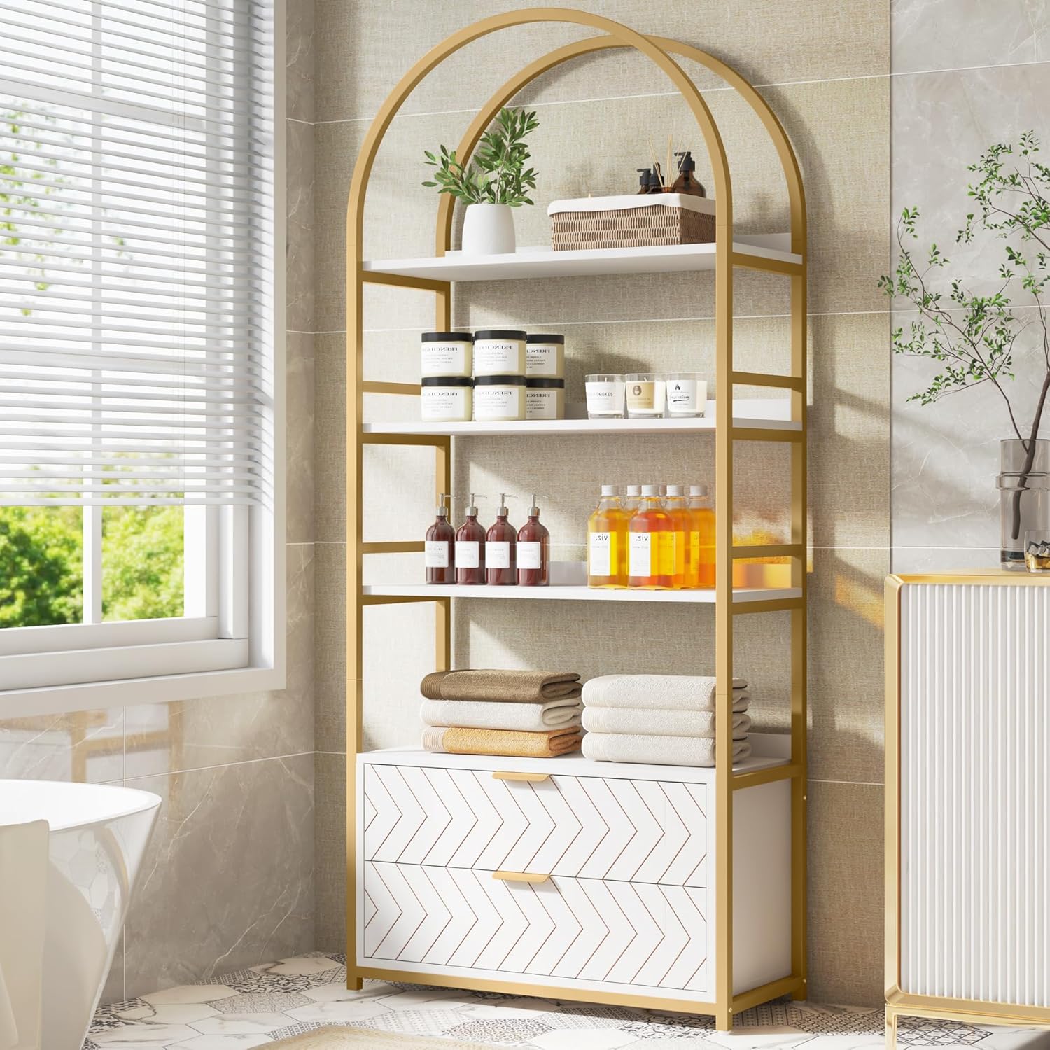 Tribesigns 4-Tier Bookshelf with 2 Drawers, 74.80”H Tall Bookcase 4 Display Shelf Small Place