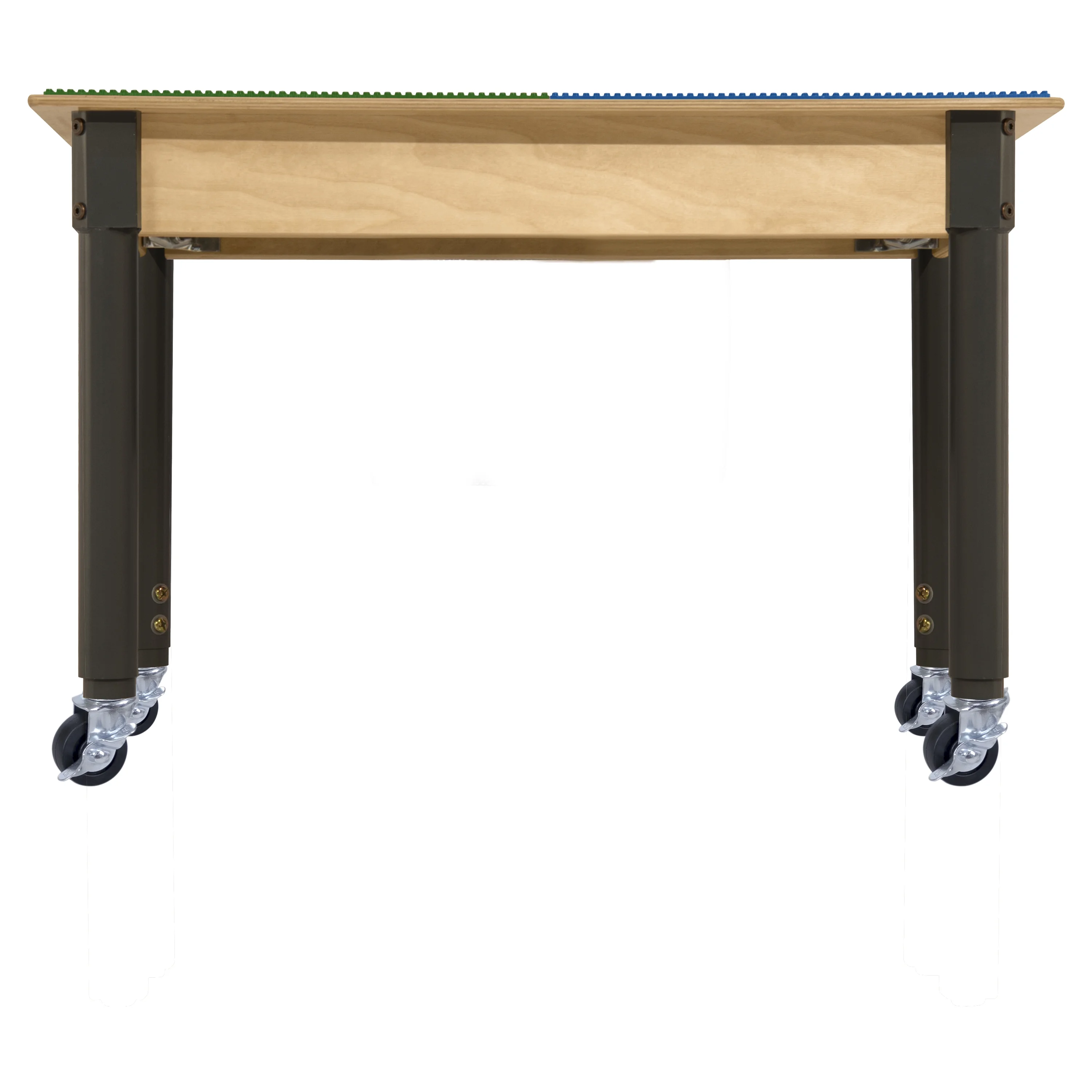 Time-2-Play 35" Square Birch Plywood Blue & Green Montessori Lego Compatible Building Blocks Table with Wheels