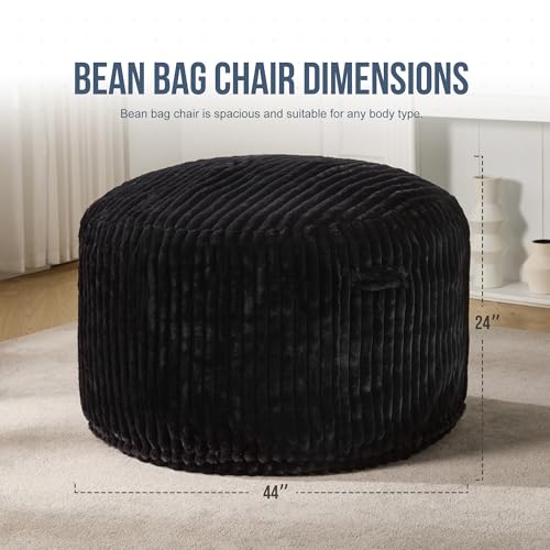Hobestluk 5ft Bean Bag Chairs for Adults Large Beanbag Chair with Stripe Plush Cover Big Bean Bag Chair for Living Room Bedroom Dorm Office -Black