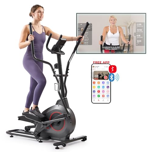 Sunny Health & Fitness Smart Upright Elliptical w/Pulse Sensor Built-in, Indoor Full-Body Cross-Training & Cardio Exercise Machine for Home