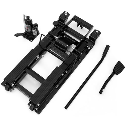 Hydraulic Motorcycle Lift Jack 1500Lb Capacity ATV Scissor Jack with 4.7-14.57in Height Adjustment, Non-Slip Platform & 360° Swivel Casters