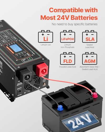 VEVOR Pure Sine Wave Inverter Charger, 2000 Watt, DC 12V to AC 120V, Battery Charger with LCD Display, Remote Control