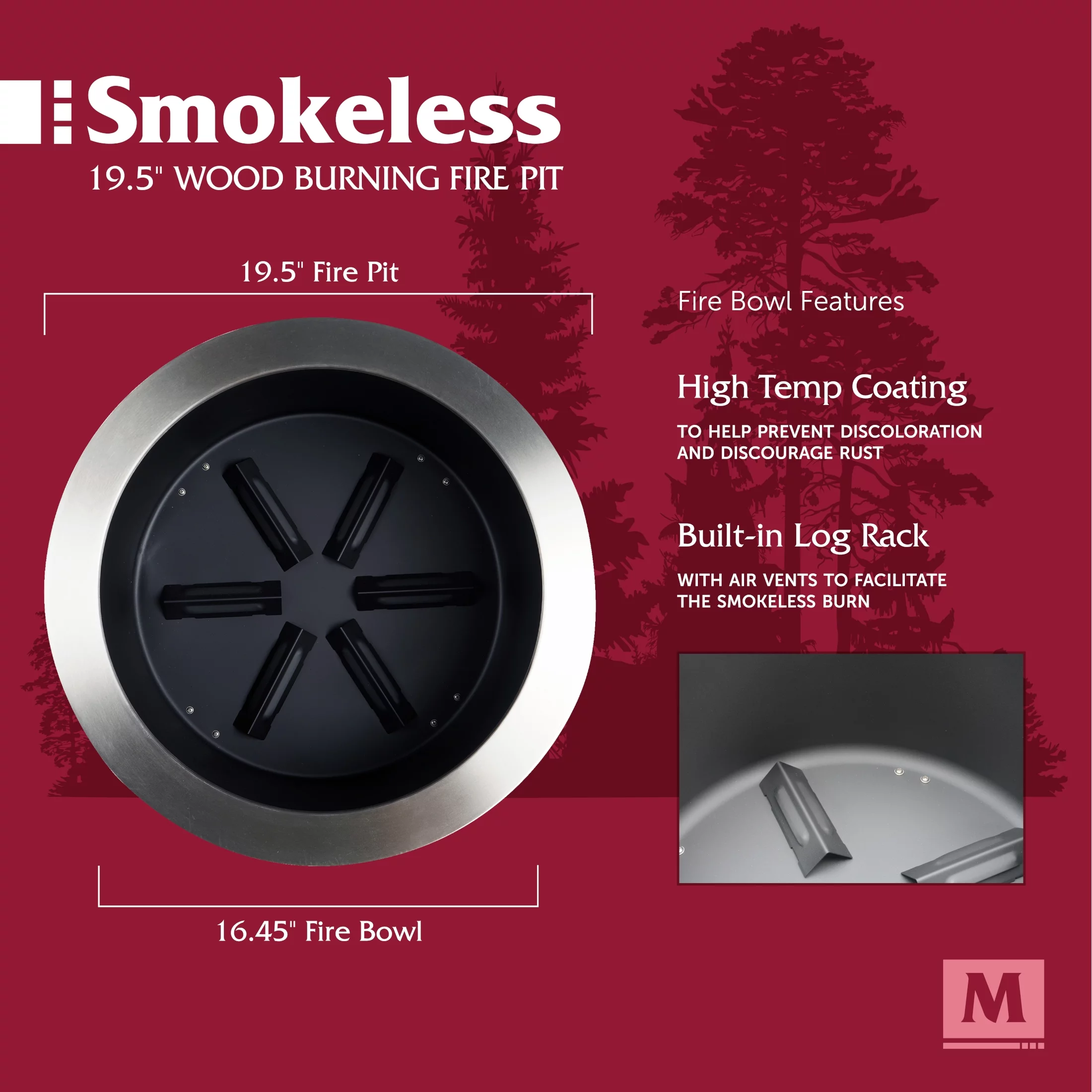Muskoka 19.5 Stainless Steel Smokeless Wood Burning Fire Pit with Protective Cover