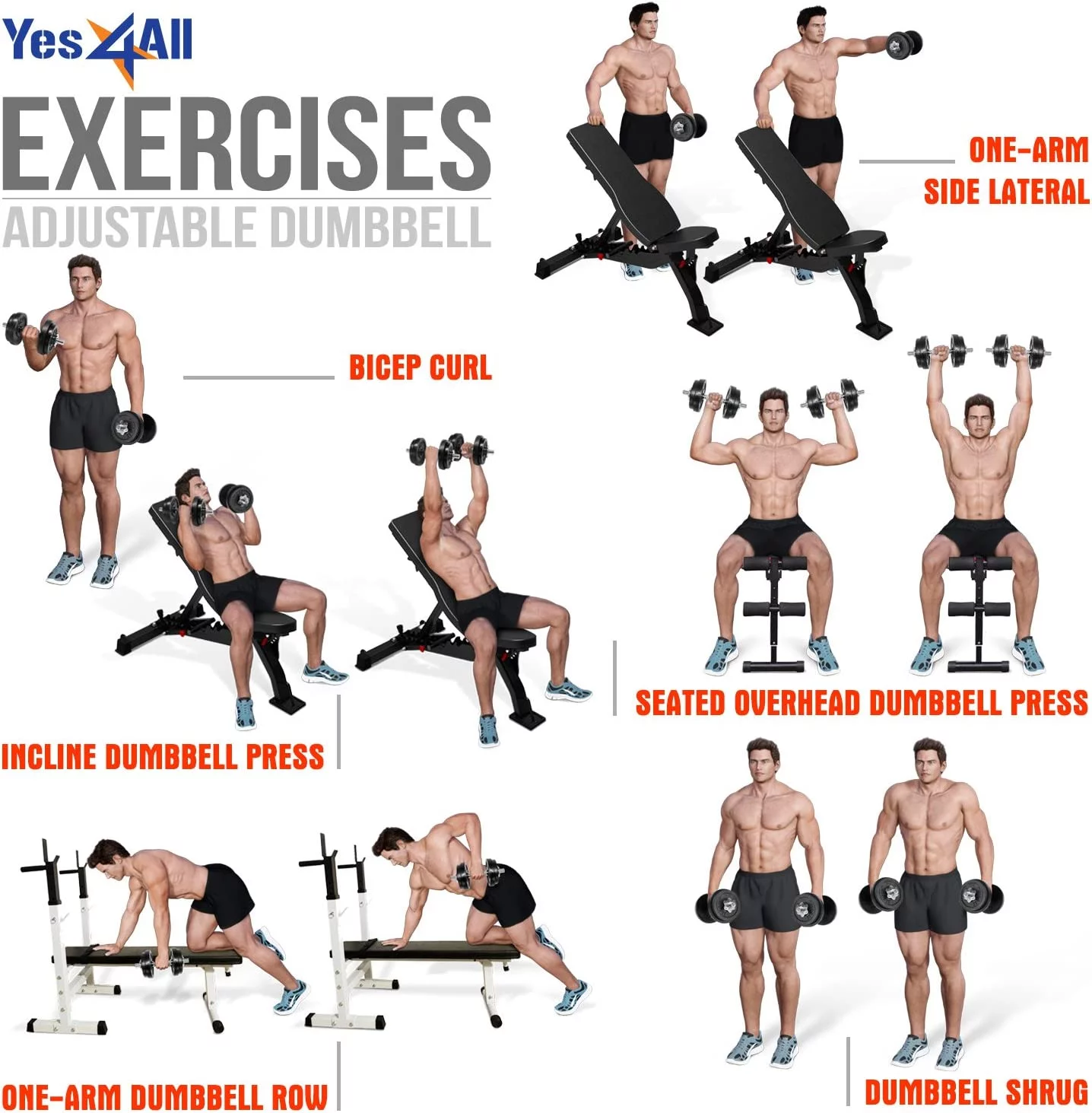Yes4All 60 lbs Adjustable Dumbbell Weight Set, Cast Iron Dumbbell, Pair
