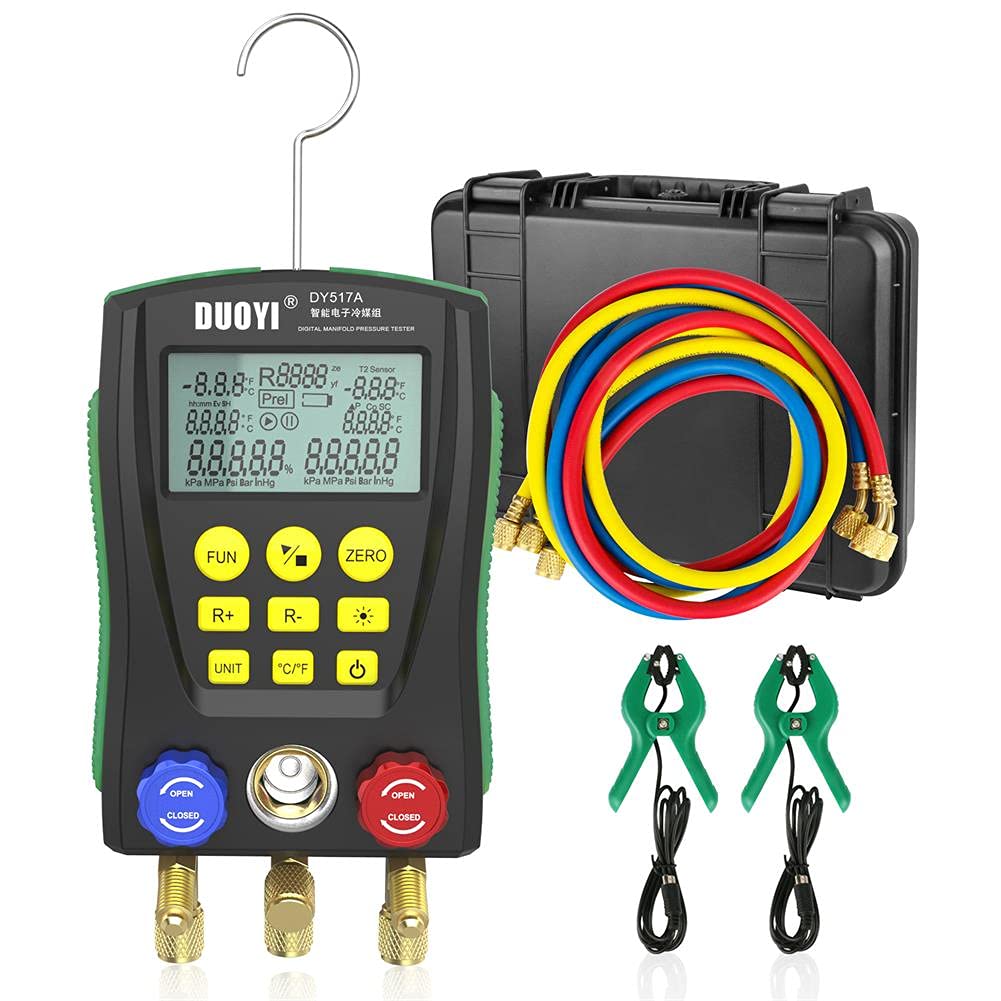 Digital Manifold Gauge Set Pressure&Temp Test HVAC Manifold Pressure Leak Test Digital Refrigerant Gauges Vacuum HVAC Gauges with Refrigerant