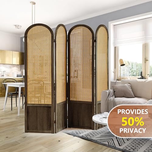 5.9 Ft Tall Hand-Woven Rattan Room Divider 3 Panels, Wood Room Divider Panel, Folding Screen Divider Wall, Wall Divider for Room Separation