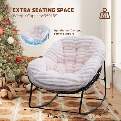 Outdoor Indoor Rocking Chair, Patio Wicker Egg Chair, Indoor & Outdoor Comfy Oversized Papasan Chair with Padded Cushion
