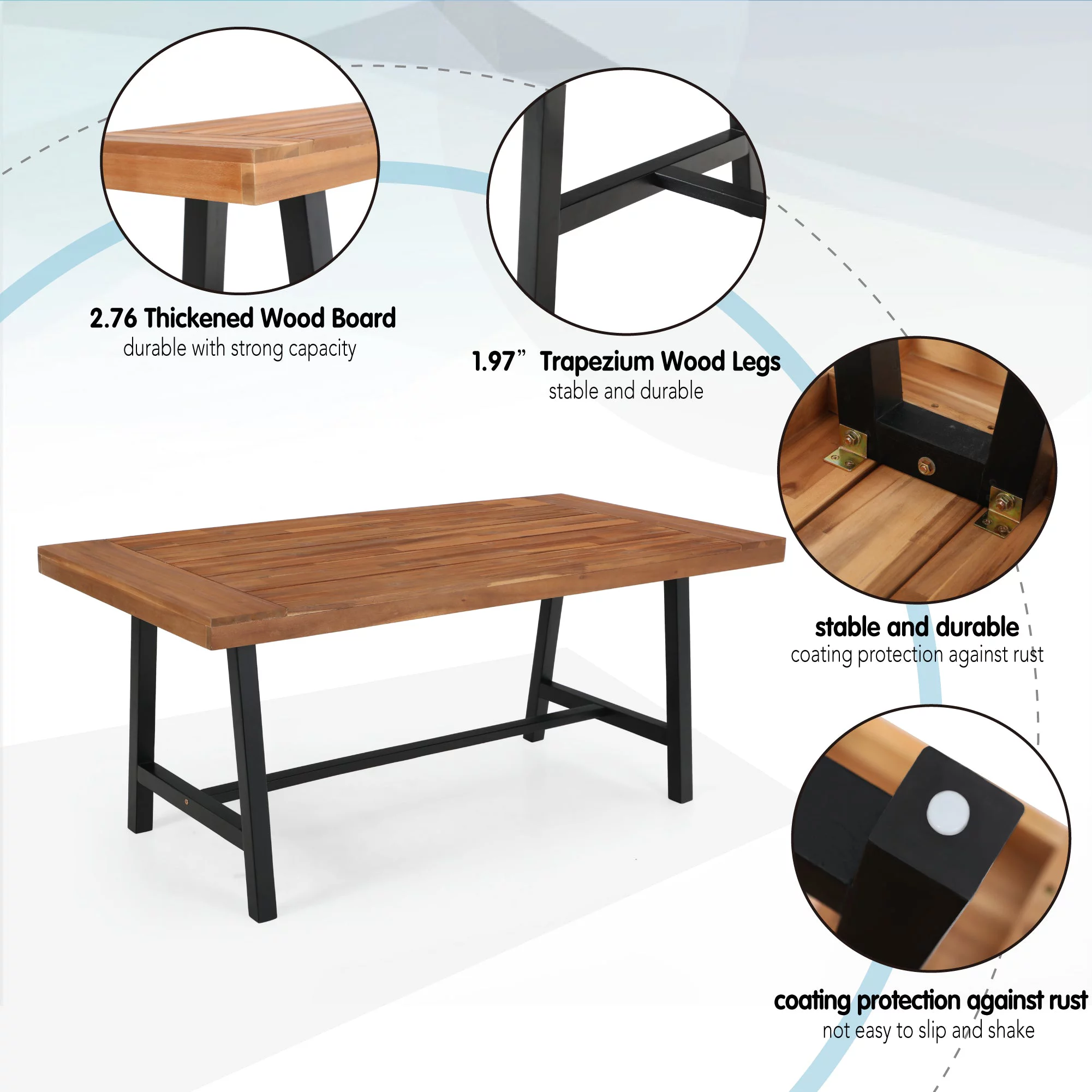 Sophia & William 7 Pieces Outdoor Patio Dining Set Dining Wicker Chairs Wood Table Set