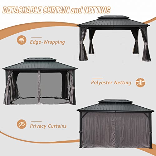 Domi 10' x 10' Hardtop Gazebo Outdoor Metal Gazebo with Galvanized Steel Double Roof Canopy, Curtains and Netting for Patio, Backyard, Deck
