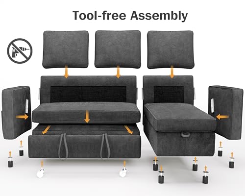81" Sleeper Sofa Bed with Pull Out Bed, L Shaped Couch Sectional Sleeper Sofa, Pull Out Couch with Reversible Storage Chaise, Side Pockets