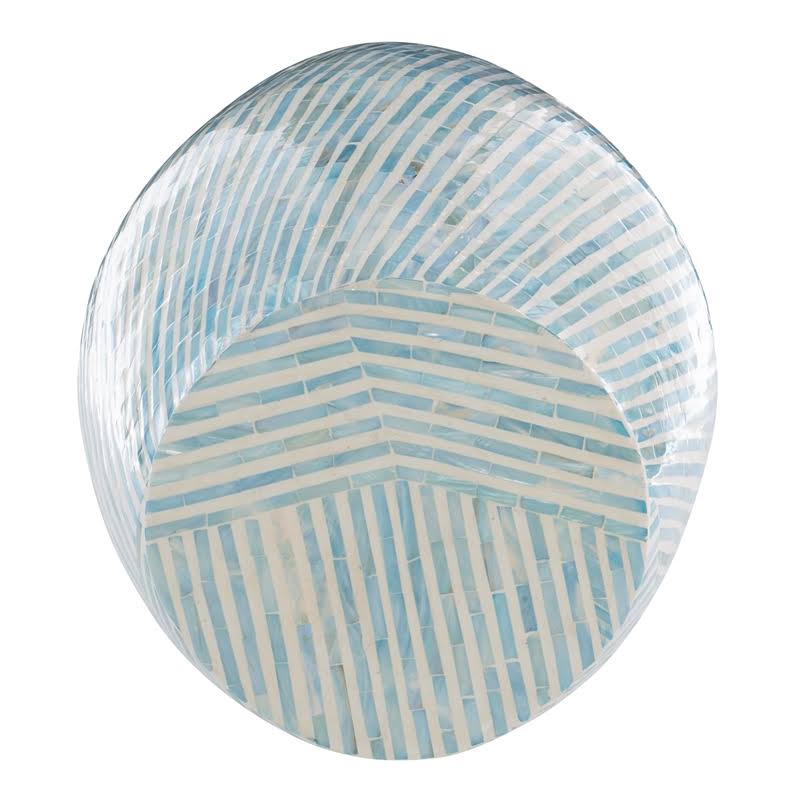 Linon Westly Mosaic Capiz Drum Table in Light Blue - CYMX1937