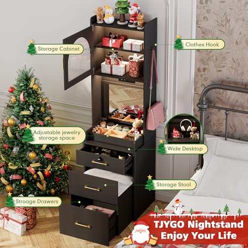 NUNU LAB 42 Inchs Large Vanity Desk with Mirror and Lights with 6 Drawers and 4 Cabinets, Big Women Makeup Table with Power Outlet