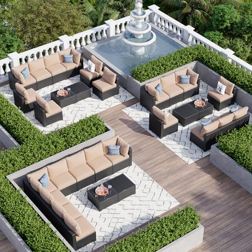 Aoxun 7 Piece Patio Furniture Set Wicker Rattan Patio Sectional Sofa Set Outdoor Seating Furniture with Thickened Cushion, Grey