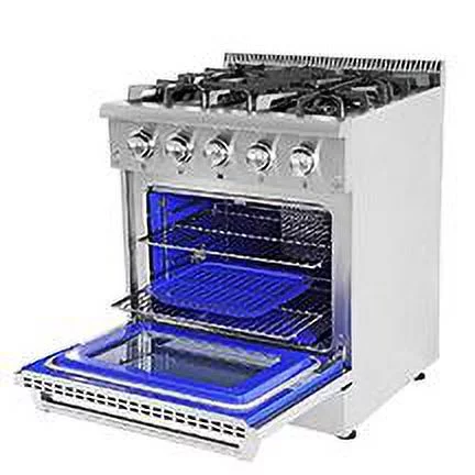 Thor Kitchen 30 inch 4.2 cu. ft. Freestanding Professional 4 Burners Blue Porcelain Oven Interior Gas Range in Stainless Steel (HRG3080U)
