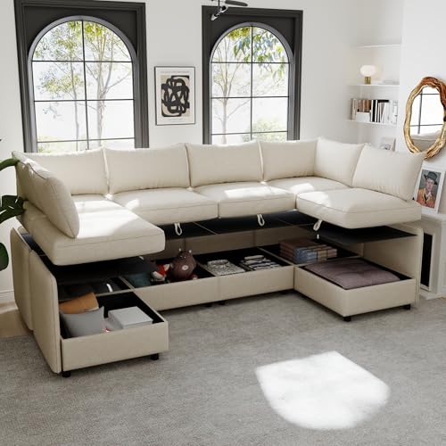 Oversized Modular Storage Sectional Sofa Customizable Seating Group Sofa&Couch Convertible Sleeper Sofabed with Movable Ottomans and Seat