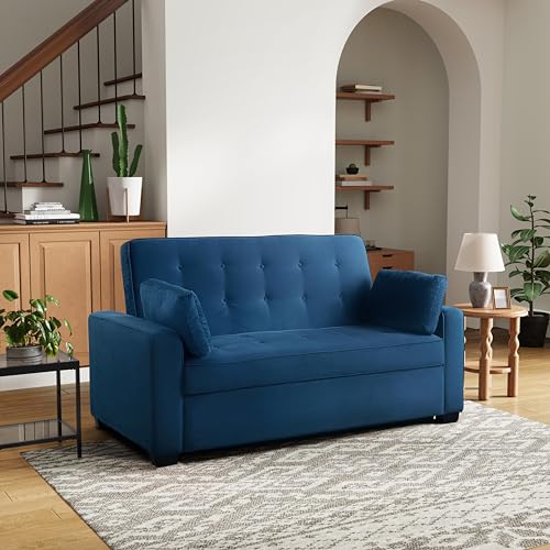 Serta Ainsley 72.6" Convertible Sleeper Sofa, Queen Size, Dreamcoil Comfort, Soft Velvet Fabric, Navy