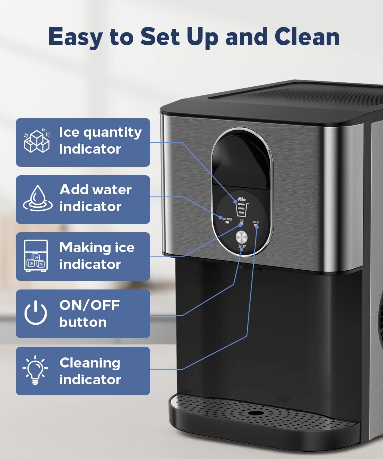 Kndko Nugget Ice Maker,Self Dispensing Pellet Ice Maker,44lbs/24H, Self Cleaning Ice Maker,3.3lbs Ice Storage,Nugget Ice Maker Dispenser