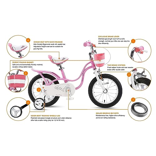 Royalbaby Princess Girls Kids Bike 12 14 16 18 20 Inch Children Bicycle with Basket for Age 3-12 Years