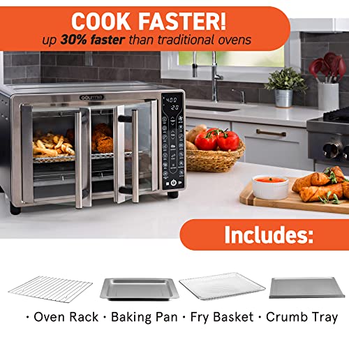 Gourmia Toaster Oven Air Fryer Combo 17 cooking presets 1700W french door digital air fryer oven 24L capacity accessories, convection rack