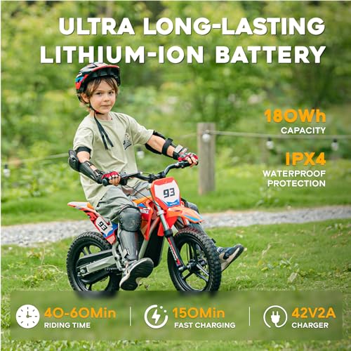 AIII Electric Dirt Bike for Kids 3-7, High Performance Racing Grade Motorcycle, Up to 8MPH, 2 Speed Settings, 12-Inch Off-Road Tires