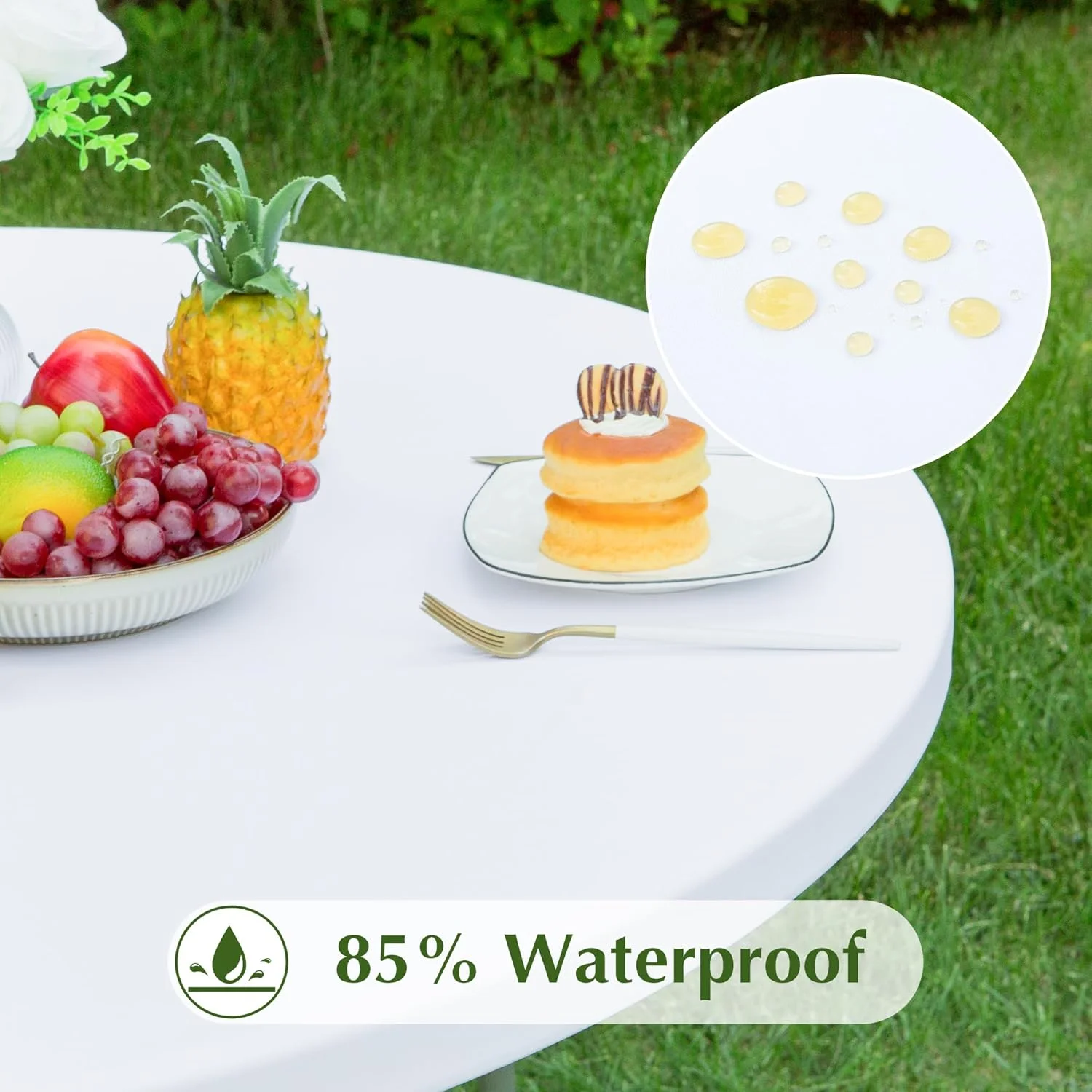 2 Pack Round Fitted Tablecloth 48 Inch Stretch Spandex Table Cover White Washable Table Cloth Elastic Table Topper for Indoor and Outdoor