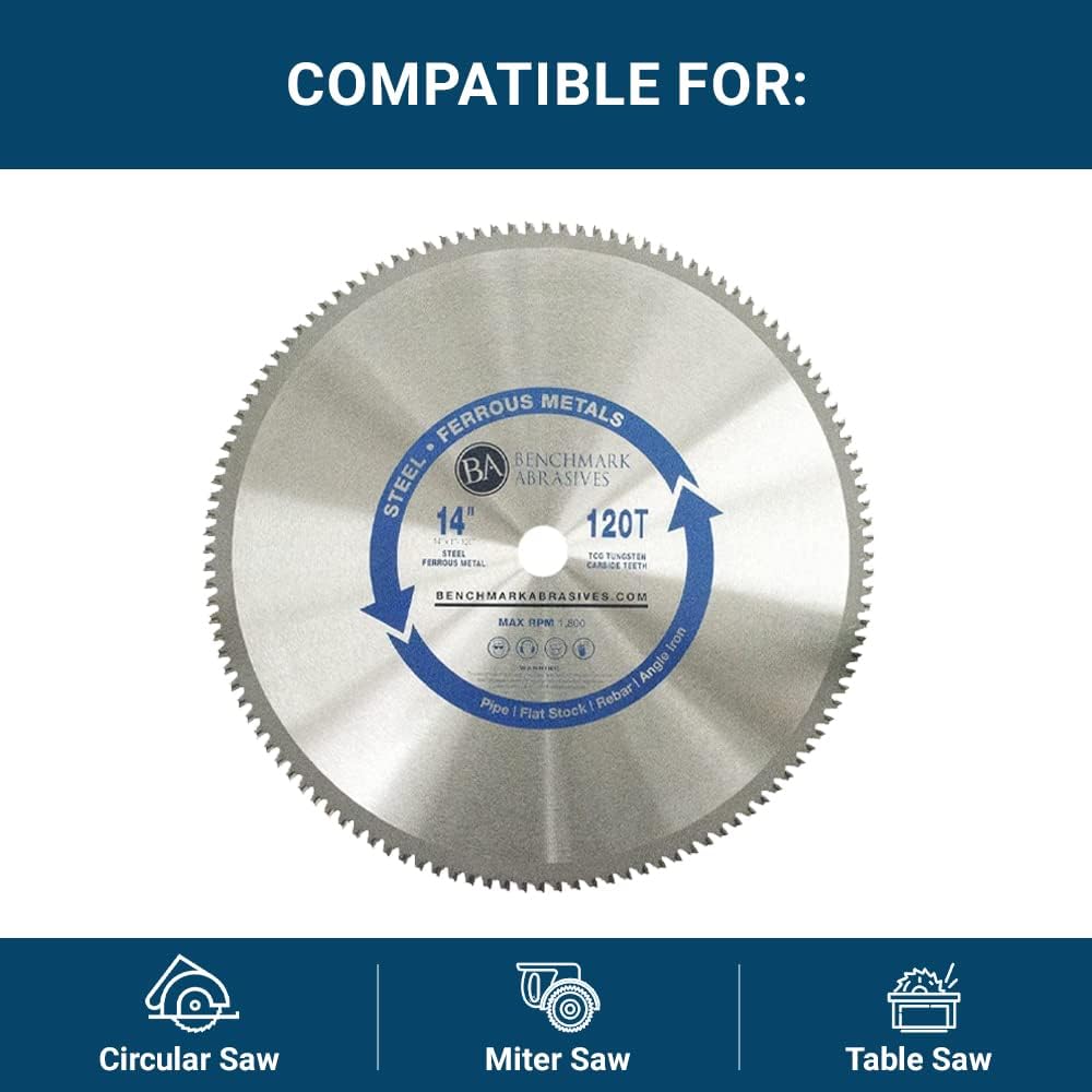 Benchmark Abrasives 14" 80 Tooth Tungsten Carbide Tips Saw Blade for Thin Steel and Ferrous Metals
