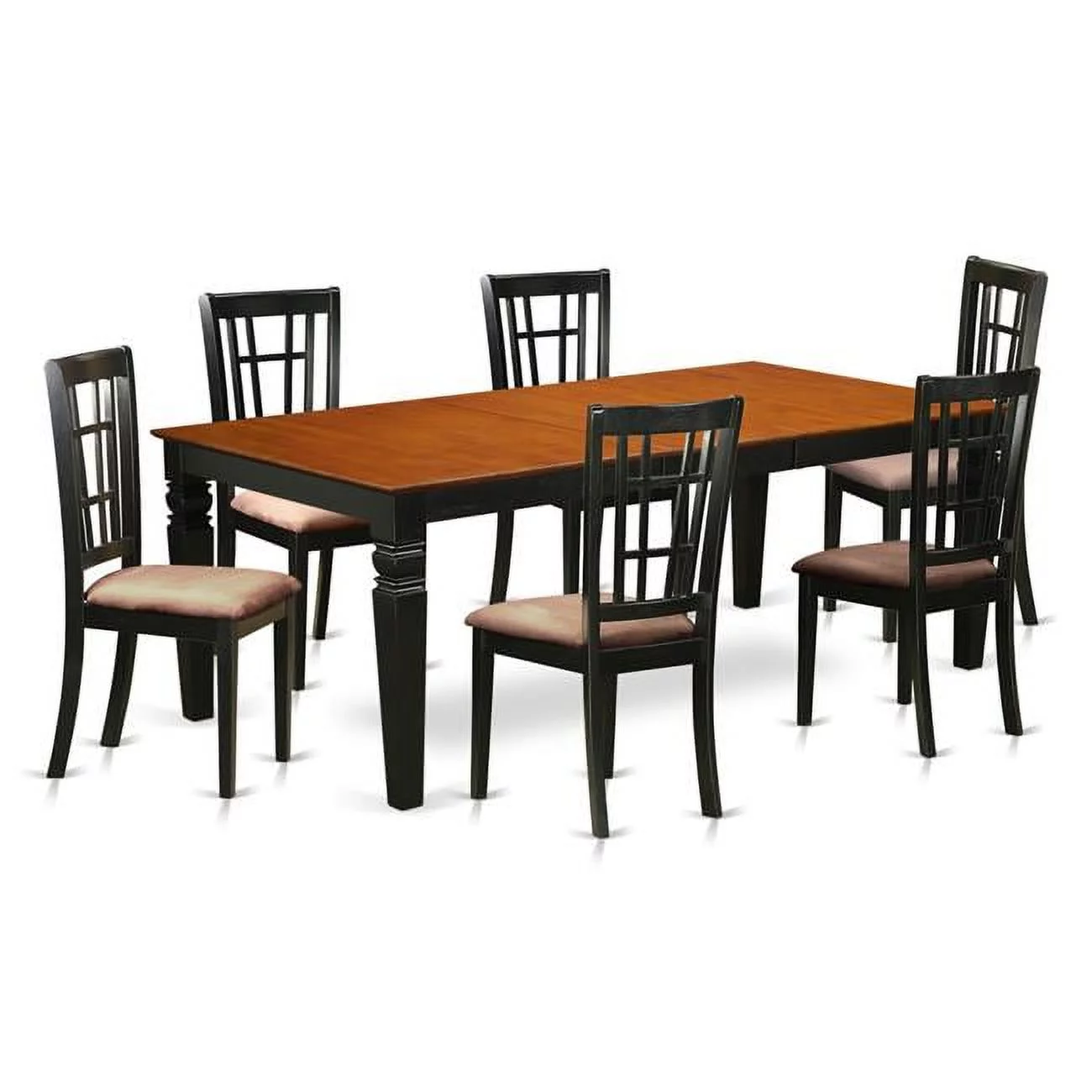 Dinette Set with One Logan Dining Room Table & 6 Chairs, Black & Cherry - 7 Piece