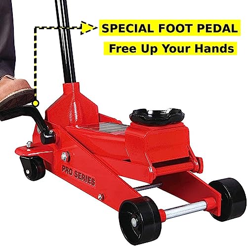 BIG RED T83012 Torin Pro Series Hydraulic Floor Jack with Single Quick Lift Piston Pump and Foot Pedal, 3.5 Ton (7,000 lb) Capacity, Red