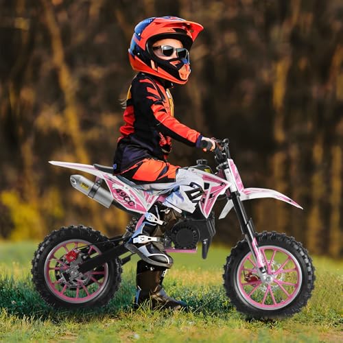 Kids dirt bike - 49cc Dirt Bikes Gas Mini Bike Kids Motorcycle, Upgrade Pit Bike Mini Motorcycle for kids, Off Road Tires, Front Rear Disc Brakes