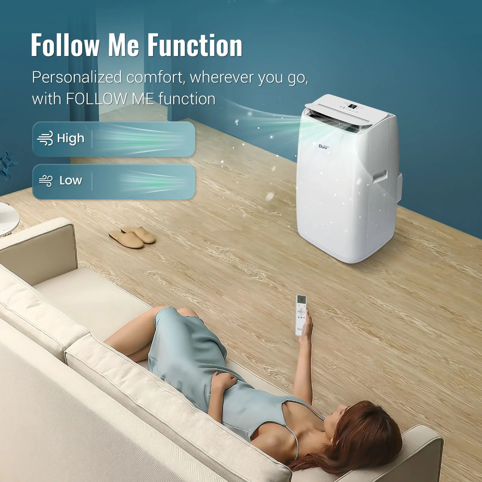 DuraComfort Room Portable Air Conditioners,  8150BTU (12000 BTU Ashrae) Smart WiFi, Built-in Cool, Dehumidifier, Fan, White