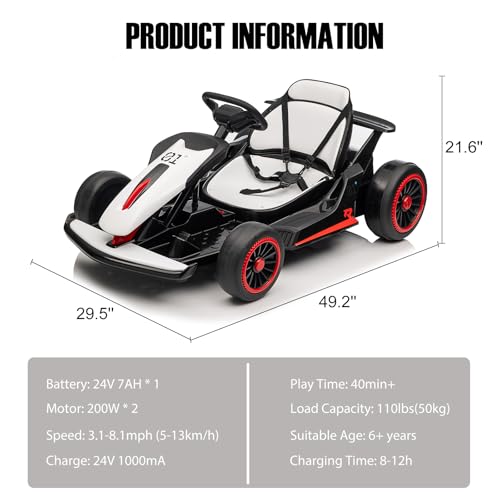 24V Go Kart for Kids, Electric Drift Kart with 2X200W Motor, 7AH Battery, Drift Function, Electric Pedals, and Safety Belt