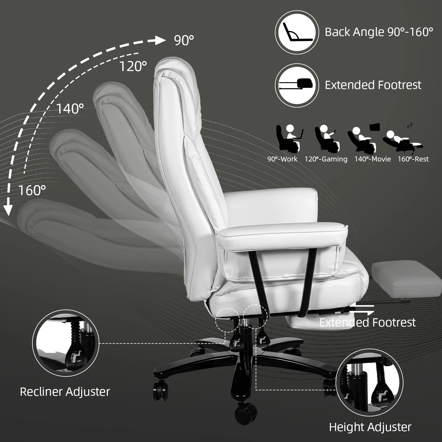 SeekFancy High Back Executive Office Chair, Ergonomic PU Leather Office Chair Heavy Duty Computer Desk Chair Reclining Office Chair with Footrest