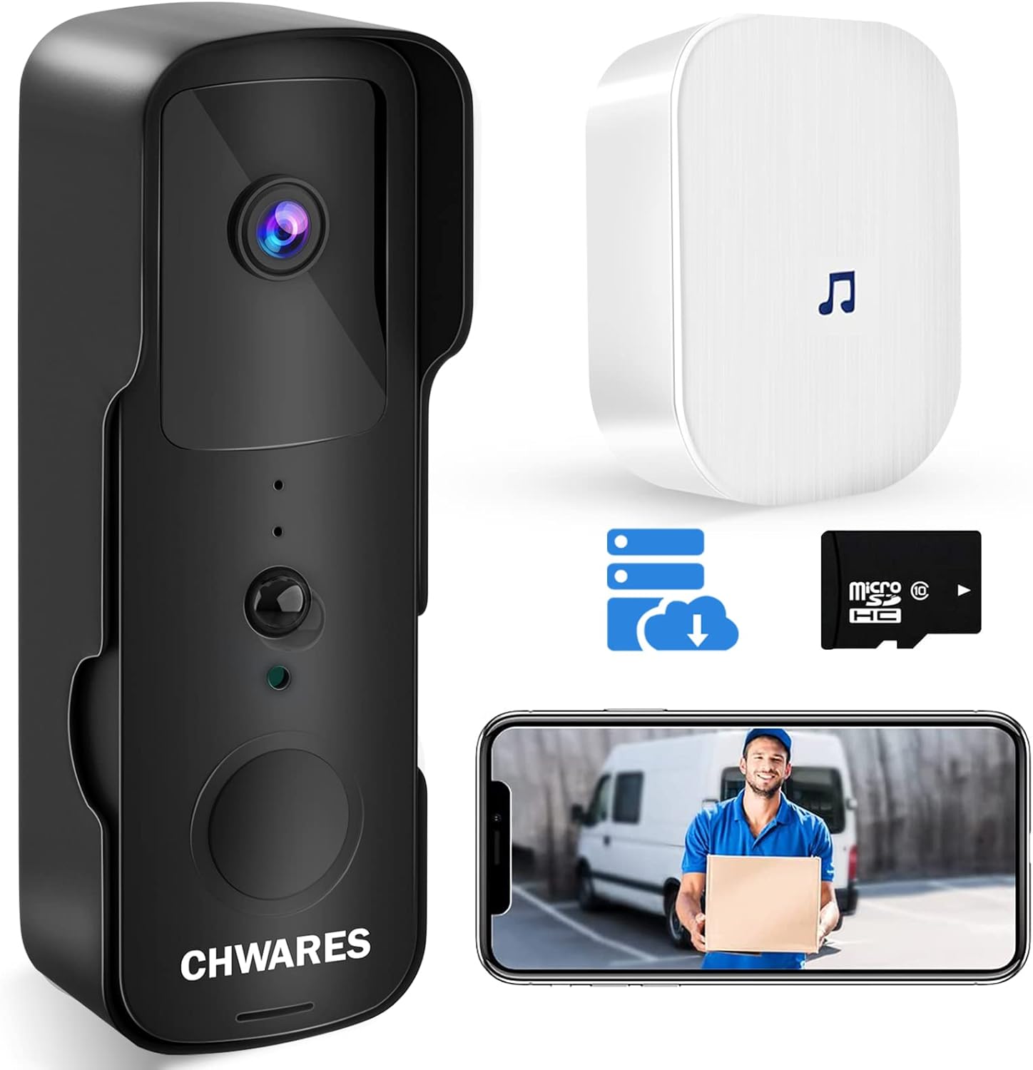 CHWARES Video Doorbell Camera Wireless WiFi with Chime for Home Security 1080P HD Night Vision Surveillance 2-Way Talk Motion Detection Easy