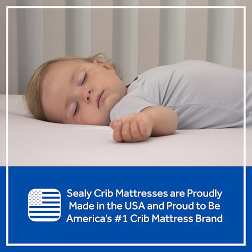 SEALY BABY OmniPedic Refresh Breathable Crib Mattress, GREENGUARD Gold Certified, Made in USA, Removable Knit Cover, 2 Stage, Toddler Bed Fit