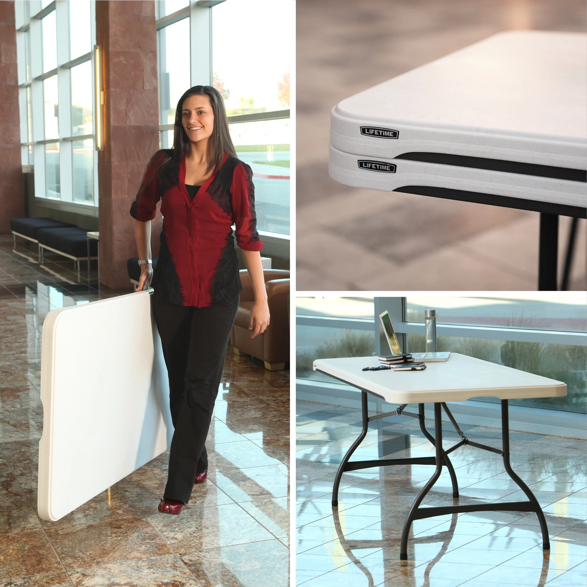 Lifetime 6 Foot Nesting Rectangle Folding Table, Indoor/Outdoor Commercial Grade, White Granite, Set of 4 (480272)