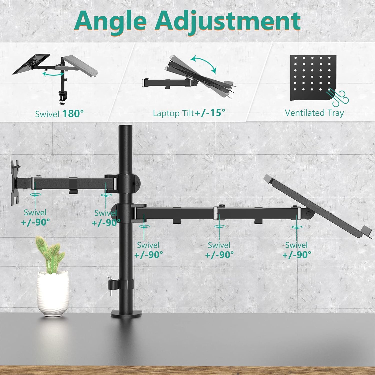 WALI Laptop and Monitor Mount Stand, Single Monitor Desk Mount with Tray for 1 Laptop Notebook up to 17 inch and 1 LCD Monitor Mount up to 27 inch