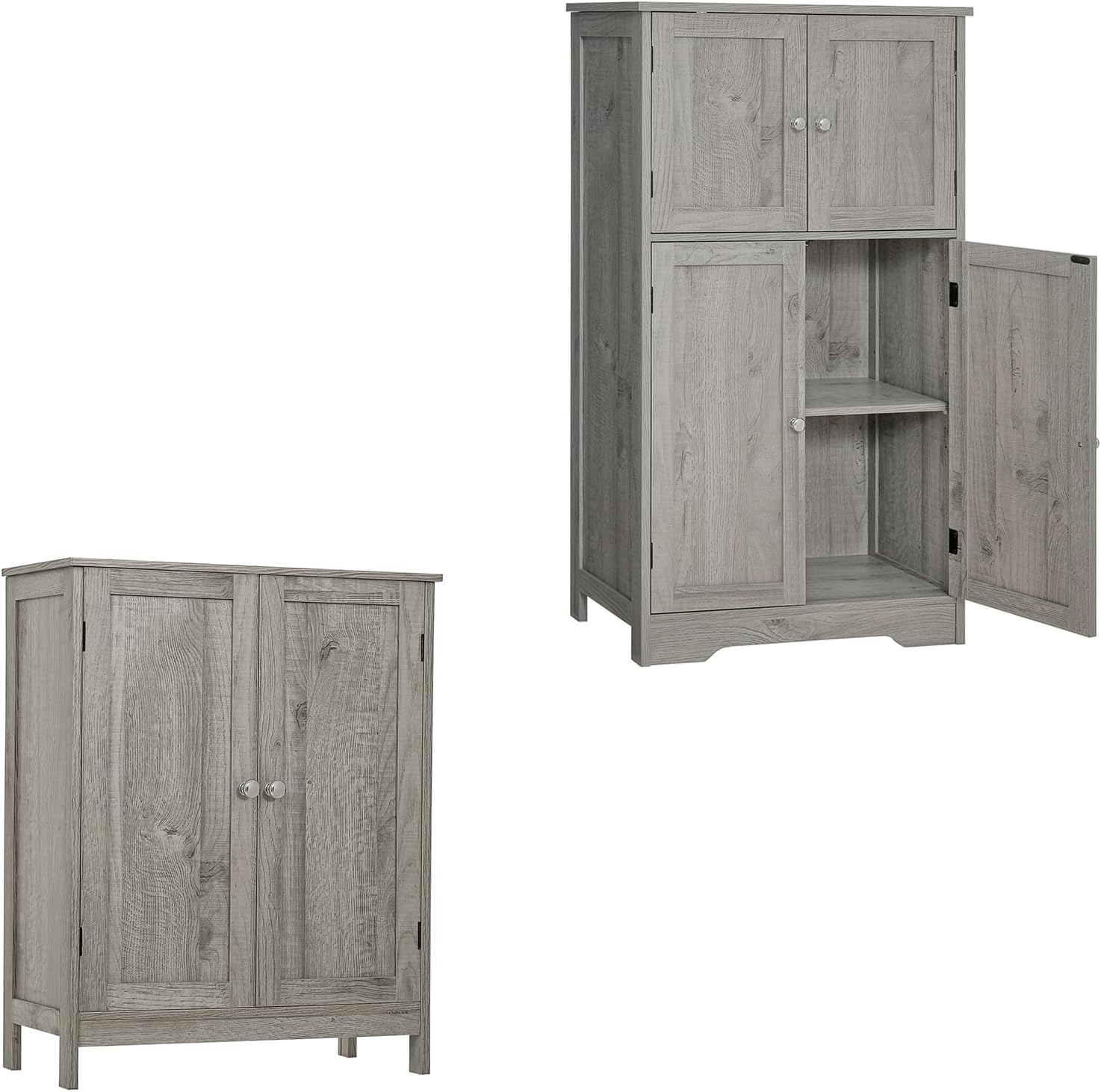 Iwell Storage Cabinet, Bathroom Cabinet with 4 Doors & Adjustable Shelf, Cupboard, Bathroom Floor Cabinet for Living Room, Entryway, Home Office, Grey