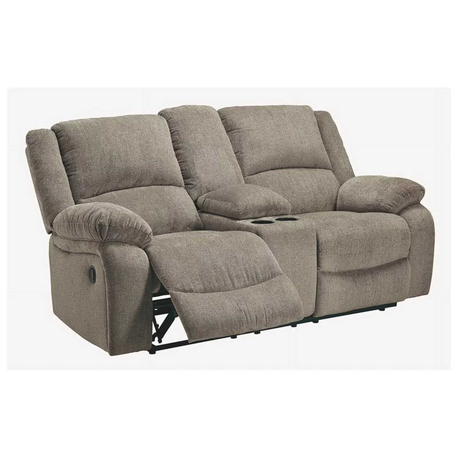 Bowery Hill Contemporary Fabric Reclining Loveseat with Console in Pewter