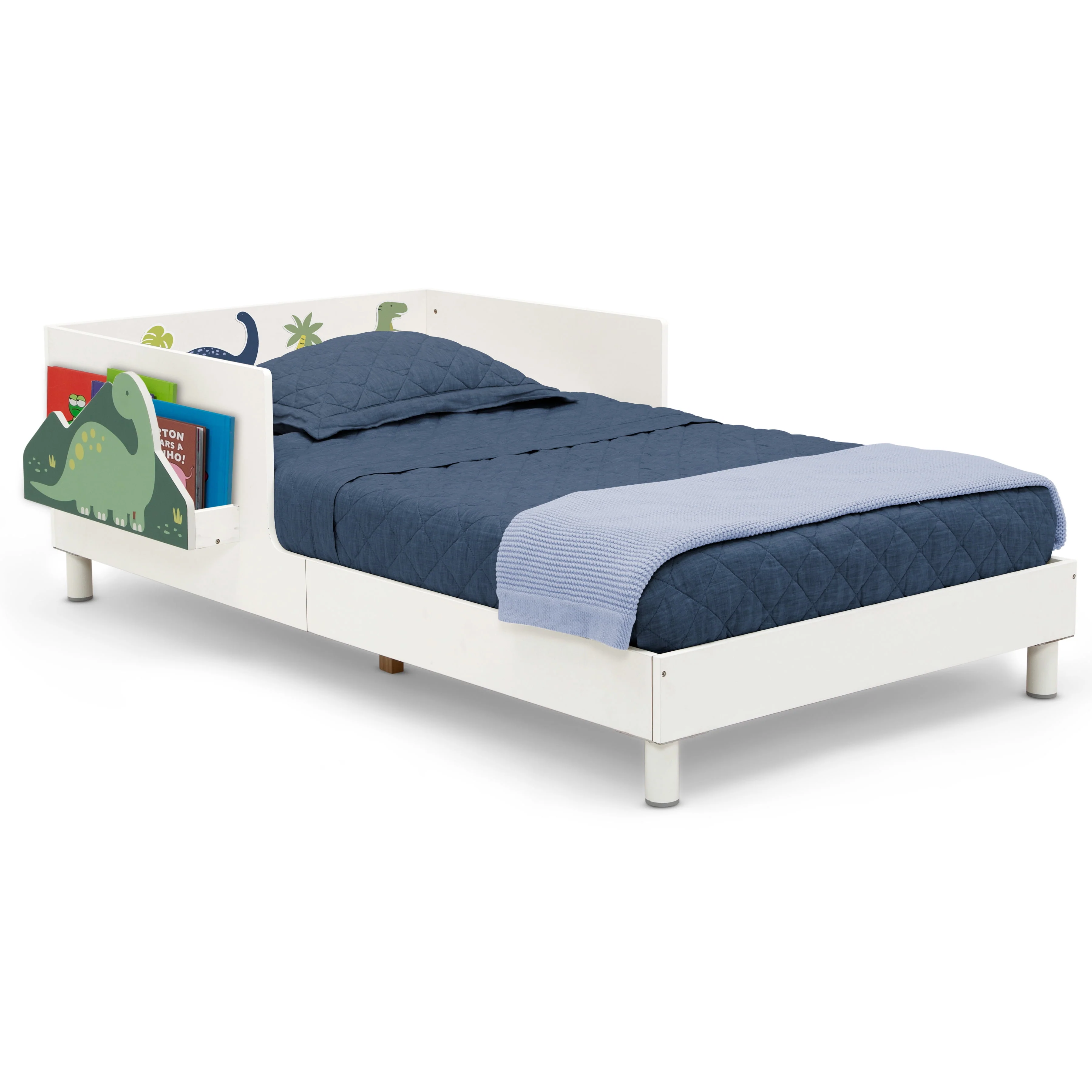 Delta Children Sleep N Store Toddler Bed with Interchangeable Shelf (Choose from Rainbow, Dinosaur or White Shelf), White