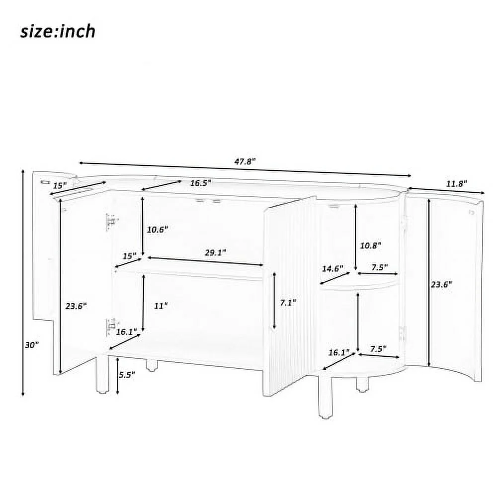Motent Curved Design Light Luxury Sideboard with Adjustable Shelves,Suitable for Living Room,Study and Entrance, Black