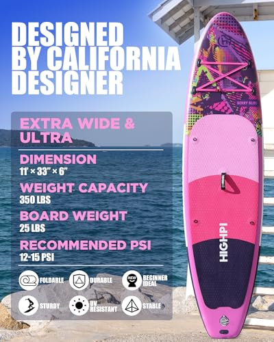 Highpi Inflatable Stand Up Paddle Board Premium SUP Accessories, Backpack, Wide Stance, Surf Control, Non-Slip Deck, Leash, Paddle and Pump