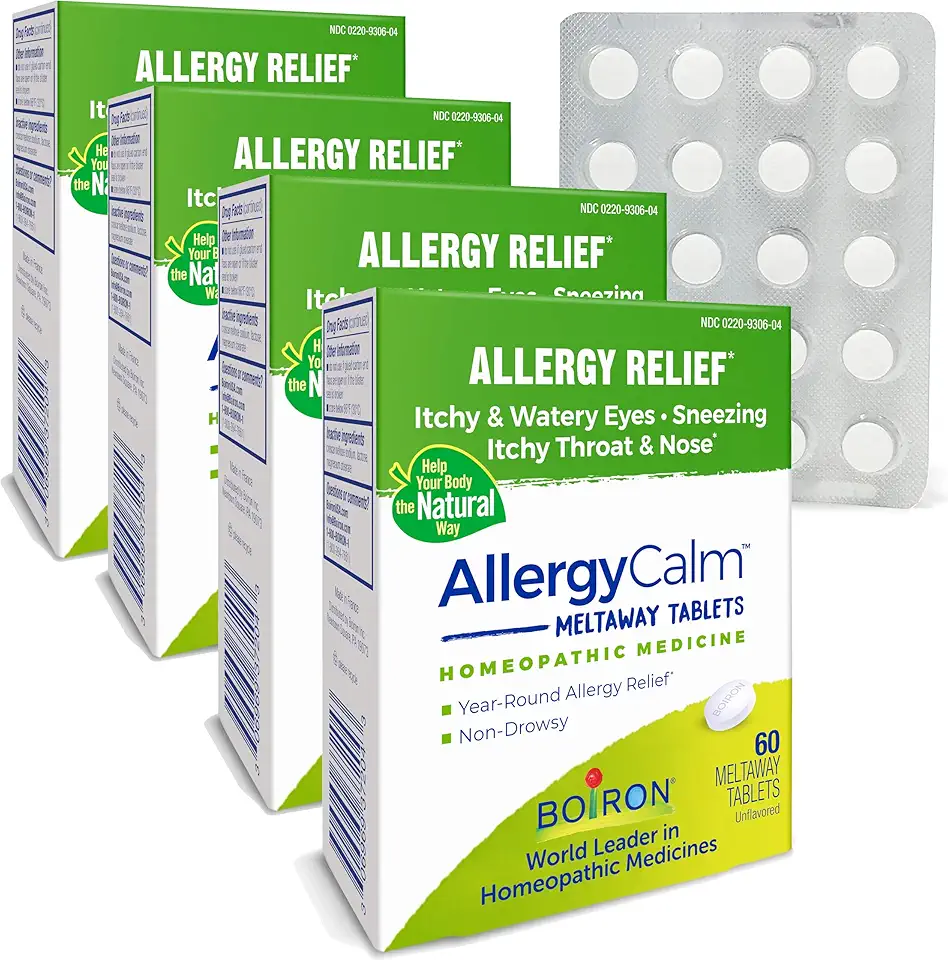Boiron AllergyCalm Tablets 240 Count, Relief from Allergies and Hay Fever Symptoms of Sneezing, Runny Nose, Itchy Eyes, Throat