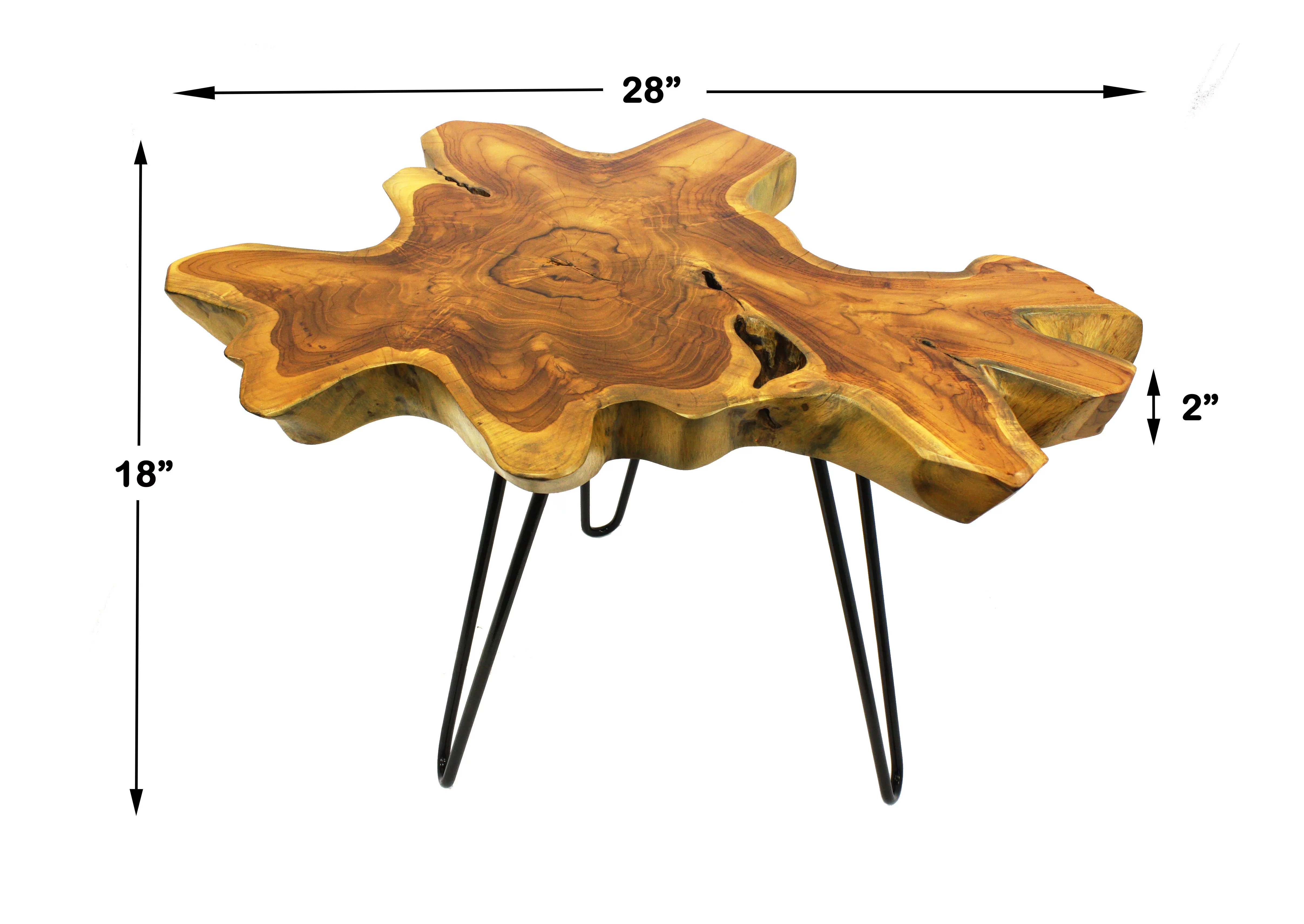 Mountain Woods Live Edge Side Table Hand Made With Selected Organic Brazilian Teak Wood, Natural Finished, 28”X28”X18”