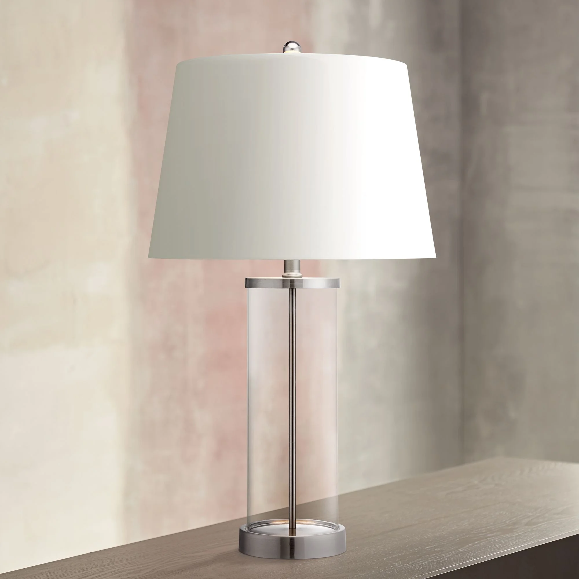 360 Lighting Coastal Table Lamps 26" High Set of 2 Clear Glass Fillable Steel White Tapered Shade for Living Room Family Bedroom Bedside