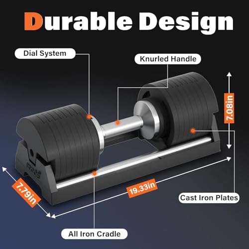 SNODE AD80 Drop Proof 80 lbs Adjustable Dumbbell Set -Adjustable Weights with Cast Iron Plates and Cradle, Knurled Handle, Fast Adjust