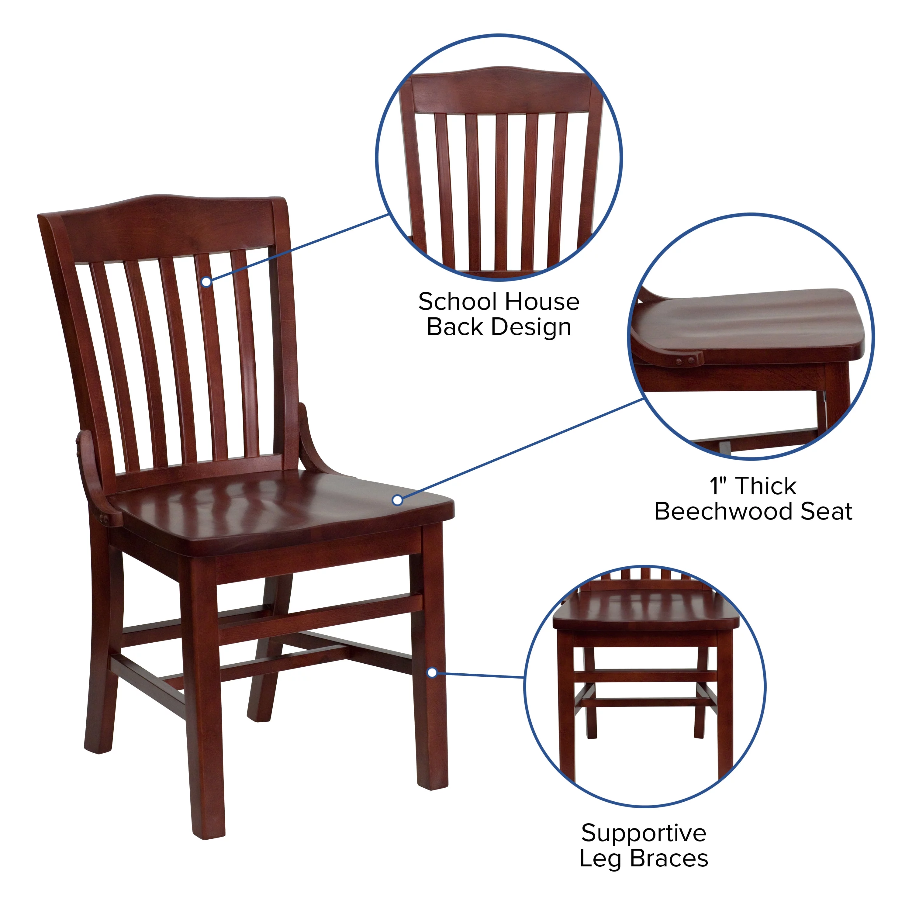 Emma + Oliver School House Back Mahogany Wood Chair