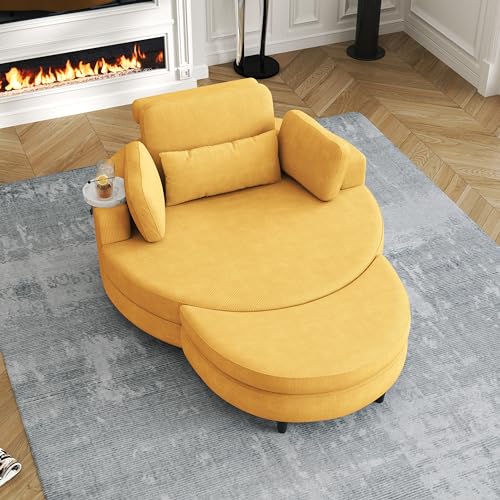 51.5-Inch Oversized Swivel Accent Barrel Chair with Storage Ottoman ,Button Decor and 4 Pillows