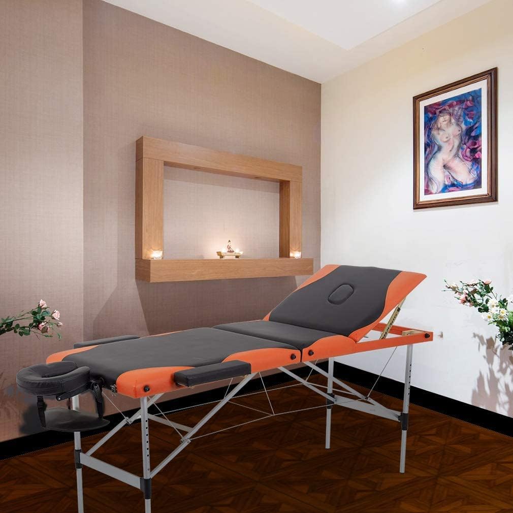 Massage Table Massage Bed Spa Bed 84 Inch Height Adjustable 3 Fold Aluminium Massage Table W/ Face Cradle Carry Case Portable Facial Salon Tattoo Bed